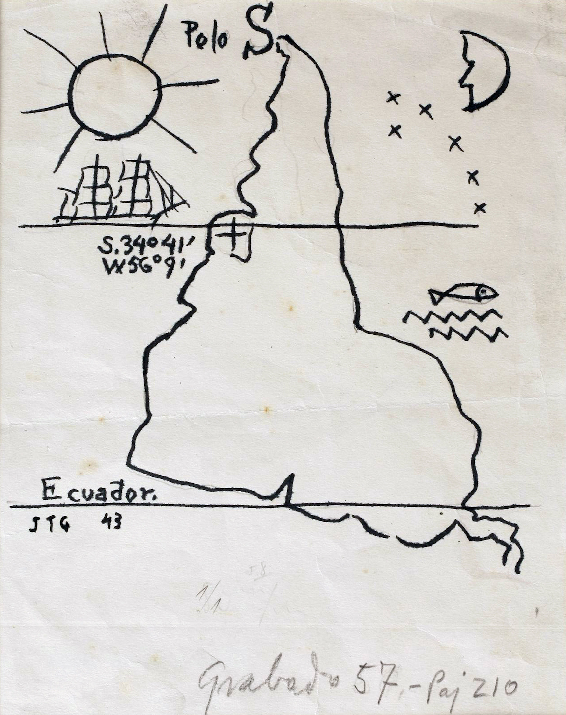 Feliz ano novo para nós do Sul: em busca do tempo perdido. 5 América Invertida, Gravura De Joaquin Torres García, 1942